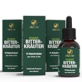 VITACTIV Bitterkräuter - Bittertropfen ohne Alkohol - Erlesene Kräuter plus Cholin & Zink - Bitterstoffe Tropfen nach Hildegard von Bingen - Ohne Künstliche Zusätze, Zuckerfrei, Vegan - 150ml