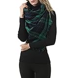 Durio Karoschal Damen Schal Winter Weich Deckenschal Quadratisch Übergroßer Strickschal Kariert Poncho mit Fransen Blau Grün