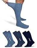 OCERA 3x Kniestrumpf Unisex für Diabetiker geeignet und ohne drückenden Gummibund Blau Mix Gr. 43-46
