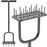 BeneLabel Rasenlüfter Spike, Manuell Rasen Belüfter Schwerlast Gardena Aerifizierer Gras Handvertikutierer mit Langstiel Bodenbelüften Werkzeug 15 Spikes mit Rutschfest T-griff für Rasenpflege/Schwarz