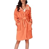 Bademantel Damen Frottee, Morgenmantel Damen Kurz Revers Schlafanzug Einfarbig Bathrobe Warme Nachtwäsche Mit Gürtel Badekittel Kimono Bademäntel Lose Hausanzug Winter Hausmantel Damenbademantel