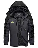 KEFITEVD Übergangsjacke Herren Winter Warme Wanderjacke Wasserdicht Outdoor Jacke Jagdjacke Viele Taschen Herrenjacke mit Kapuze Trekkingjacke Grau-Schwarz M