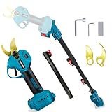 Akku Astschere Elektrisch Gartenschere 2 IN 1 Teleskop Stange für Makita 18V, Elektrische Bürstenlosen Astsäge Batterie Schere LCD baumschere zum Beschneiden von Bäumen Obstbäumen (ohne Akku)