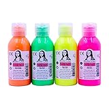 Bastelzone Neon-Acrylfarben-Set. 4 Farben je 100 ml. Malfarben für Kinder und Erwachsene. Geeignet für Papier, Leinwand, Holz, Stein, Stoff, Metall, usw. 4 x 100ml (Neon Fluoreszierend)