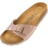 Palado Damen Pantoletten Malta - extra bequeme Sandalen - modische Hausschuhe mit Natur Kork - Made in EU - Sandaletten mit Sohle aus feinstem natur Leder Lack Creme Rosa 39 EU