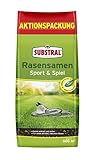 Substral Rasensamen Sport und Spiel, strapazierfähige Rasensaat-Mischung mit Grünfärbung gegen Vogelfraß, 10kg, 500m²