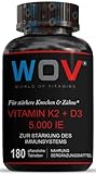 WOV® Vitamin D3 K2 Hochdosiert - D3 5000 I.E. 125μg mit 100μg K2 - MK7, 180 Vegane Tabletten, ohne unnötige Zusätze - Laborgeprüft & in Deutschland produziert.