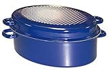 Riess, 0442-012, Gänsebräter oval mit Deckel, CLASSIC - SPEZIALARTIKEL, Durchmesser (lange Seite) 42 cm, Höhe 18,5 cm, Inhalt 9,0 Liter, Emaille, außen blau, innen schwarz, Induktion