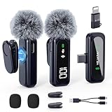 YEJATA Kabelloses Lavalier-Mikrofon mit digitaler Batterieanzeige, 360° omnidirektionale Geräuschunterdrückung, 30 m Reichweite, drehbarer Clip für iPhone 15/16, Android, PC, iPad, Tablet