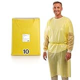 ADEBO Medical® | 10St. | Gelb | Einweg PP+PE Schutzkittel Optimaler Schutz Einmal Kittel mit Strickbündchen & Klettverschluss – Premium OP Kittel (125x140cm)