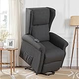 BonVache Elektrischer Aufstehsessel, Fernsehsessel mit Aufstehhilfe, Relaxsessel mit Liegefunktion, Liegesessel für Senioren, mit Fernbedienung, Fußstütze, Sesselsofa, Dunkelgrau