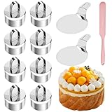 Qiciqinoone Ø 8cm Torten Dessertringe Edelstahl, 11er-Set Dessertringe Stampfer mit Tortenbodenschneider Höhe 3.8 cm Runde Formen für Dessert Gebäck Mousse Kuchen Hochzeiten Geburtstage Weihnachten