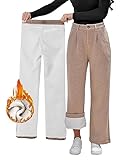 Yehopere Damenhose, Fleece, Sherpa-Futter, Winter, Thermo-Kaschmir, geknotet, weites Bein, elegant, warm, A nackt, XX-Large