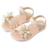 Sandalen 31 Kinder Sandalen Weiche Flache Schuhe Mode Bequeme Schleife Weiche Unterseite Leichte Baby Prinzessin Sandalen Sandaletten Kinder (Beige, 35 Big Kids)