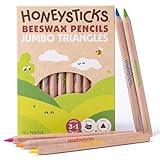 Honeysticks Little Learner Jumbo Dreikant Buntstifte Dick für Kinder, 12er Pack – Vorschul Farbstifte mit Ungiftigem Bienenwachskern, Griffige Dreikant-Form, Leuchtende Farben, Malstifte ab 1 Jahr