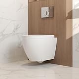 DeerValley Hänge WC Spülrandlos Wand-WC mit superstarker Rundum-Spülung, WC-Sitz mit Absenkautomatik und vollumschließendem Toilettensitz, glatte Keramikoberfläche, weiße Toilettenschüssel 525 x358mm
