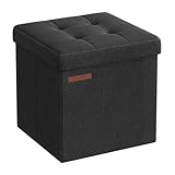 SONGMICS Sitzhocker mit Stauraum, kleine klappbare Sitzbank, 30 x 30 cm Fußbank, Aufbewahrungsbox, bis 130 kg belastbar, für Wohnzimmer Schlafzimmer Schlafsaal, tintenschwarz LSF028B01