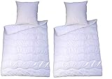 Bettenset 2X Bettdecke und 2X Kopfkissen = 4 teiliges Set Premium Weiss Allergiker Steppbett Steppbettdecke Bettwäsche 2X 135x200 cm & Kopfkissen 2X 80x80 cm Bezug 100% Polyester