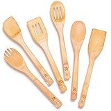 Riveira Holzlöffel zum Kochen, 6-teiliges Bambus-Utensilien-Set, Apartment Essentials, Holzspatel, Löffel, Antihaft-Küchenhelferset, Premiumqualität, Einweihungsgeschenk, Holzutensilien für den