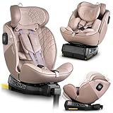 Nukido Kindersitz 360 Drehbar Autositz Kinder Kinderautositz i-Size ISOFIX 5 Punkt Sicherheitsgurt 0-12 Jahre Bis 36 kg Beige Aero Line