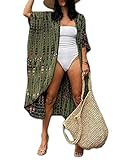 Bsubseach Damen Lange Strand Strandponcho für Bademode Sexy Bikini Beach Kimono Strickjacke Armee Grün Krawatte Färben