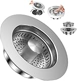 Abflusssieb Küchenspüle und Waschbeckenstöpsel, 3-in-1 Pop-Up Edelstahl Abflussstopfen mit Anti-Verstopfungs-Korb, Spülbecken Sieb für Spülbecken Bohrung 75-86 mm, Tiefe  40 mm