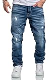 REPUBLIX Herren Jeans Regular Straight Fit Denim Hose Destroyed R7998 Hellblau W36/L34