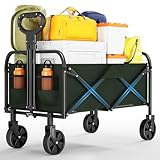 Bollerwagen faltbar XL, Strandwagen Tragkraft bis 172KG, Klappbarer Handwagen mit 360°drehbare Räder für alle Gelände, ideal für Camping, Picknick, Einkaufen, Garten und Sport (Grün)