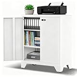 Aktenschrank, Abschließbarer Metallschrank, Mehrzweckschrank mit Kombinationsschloss, Werkzeugschrank, Verstellbare Regale, Garage, Abstellraum,Büro, Wohnzimmer, 90cm x 80cm x 40 cm, Weiß