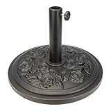 DWELLTON® Sonnenschirmständer mit Blumenmuster – robuster Metallständer für Garten, Terrasse, Sonnenschirm, Baldachin (Gusseisen, strapazierfähig) (9 kg, Schwarz)