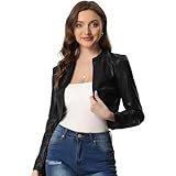 Allegra K Damen PU Jacke Mit Offener Vorderseite Und Langen Ärmeln Schwarz XL