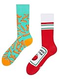 Dedoles Socken Unisex Damen Herren & Kinder Baumwolle viele lustige Designs 1 Paar Geschenk links rechts verschieden, Farbe Rot, Motiv Pommes mit Ketchup, Gr. 39-42