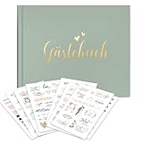 Hyggartn Gästebuch Hochzeit, Sticker Hochzeit Gästebuch, 100 Seiten Hochzeitsgästebuch, Hochzeitsalbum für Erinnerungen, Grün Gästebuch Leer, 155 Sticker Hochzeit in Deutsch und Englisch, 19 x 24 cm