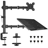 BONTEC Monitor Halterung mit Laptop Arm für 13-32 Zoll LCD LED Bildschirm bis zu 15,6“ Notebook, Neigbare, Drehbare, Monitor Laptop Halterung Schreibtisch mit Klammer, VESA 75x75-100x100mm