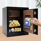 Feuerfester Safe, großer digitaler Heimtresor mit Innenschloss und herausnehmbarem Fachboden, Safe mit drei Schließungen, für Bargeld, Schmuck, Dokumente