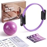 LIONSCOOL Pilates-Ring-Set – 14“/35cm Magic Circle mit Doppelgriffen – Inkl. platzfestem Miniball, Widerstandsbändern, Anleitung und Tasche (Lila)