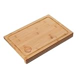 MasterChef Schneidebrett Holz, Holzbrett Küche aus Bambus, für Fleisch, Schinken, Brot, Käse, mit Saftrille und Anschlagkante, Natürlich, Nachhaltig,38.5L x 26.5W x 2H