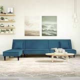Qnhdfrt Schlafsofa L-Form 255x140 cm Samt Blau Versandfertig in 3 Positionen Verstellbar Inklusive Chaiselongue und 2 Kissen Bequem & Platzsparend für Wohnzimmer Gästezimmer Büro
