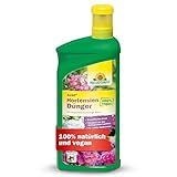 Neudorff Azet HortensienDünger - 100% natürlicher Bio Dünger mit hohem Kaliumgehalt und Extra Eisen für prächtig blühende Hortensien im Beet und Kübel, 1 Liter