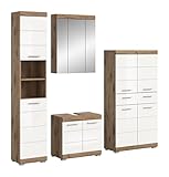 xonox.home Bad Wave X06E4B27 Badkombination Badmöbel-Set in weiß Hochglanz tiefzieh und Nox Oak Nachbildung, ca. B/H/T 204x191x34 cm