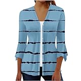 Jacken für Damen, 3/4-Ärmel, Damenjacken mit Knopf, gestreift, lässig, lockere Passform, Damen-Strickjacke, bequem, Outdoor, Arbeit, modische Outwear, 02 x Hellblau, 3XL