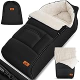 Kidiz® Babyfußsack Baby Fußsack Winterfußsack Babyschale mit Reißverschluss Kuschelsack Babydecke Kinderwagen waschbar verschließbarer Kopfteil,Tasche, passend für alle Kinderwagen, Schwarz