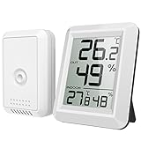 Brifit Thermometer Innen/Ausen, Hygrometer Thermometer mit Außensensor, Raumthermometer, Funk Thermometer mit Großem LCD Display, ℃/℉ Schalter, Ideal für Büro, Haus, Zimmer, Weiß