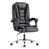 naspaluro Ergonomischer Bürostuhl, Schreibtischstuhl mit Hoher Rückenlehne und Höhenverstellbar, PU Leder Drehstuhl, Chefsessel, Liegestuhl für Büro, Zuhause, Schwarz