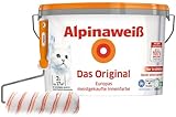 Alpinaweiß Das Original – optimal deckende und ergiebige weiße Wandfarbe – mit Spritz-Schutz-Formel – inkl. Spezial-Roller - 2 Liter