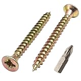 (40 Stück) gelb verzinkter Stahl 9/64 Zoll x 1-3/8 Zoll (3,5 x 35 mm) Holzschrauben Spanplattenschrauben Universal Pozi-Drive Schraube PZ Vollgewinde Pozidriv-Senkkopf