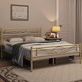 Yaheetech Bettrahmen Metallbett Gästebett Bettgestell aus Metall, Modern Jugendbett mit Lattenrost, für Schlafzimmer Gästezimmer 140 x 200 cm, Antikgold