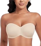 Lemorosy Damen Trägerloser BH V-Ausschnitt Bügel Push Up Minimizer BH Abnehmbare Träger T-Shirt-BH(Beige,95C)
