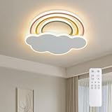 Kinder Deckenleuchte LED Regenbogen Wolken Design 40W 3400LM Dimmbar mit Fernbedienung & Wandschalter, Farbtemperatur 3000K-6500K, Nachtlicht, Timer, für Kinderzimmer Schlafzimmer Spielzimmer Ø40cm