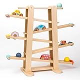 Große Kugelbahn aus Holz von Oh My Baby, Murmelbahn-Set, inklusive 9 Autos und Spielzeugbälle. Kugelbahn für Kinder ab 1 Jahr, Größe: 57 x 60 cm, FSC Lindenholz